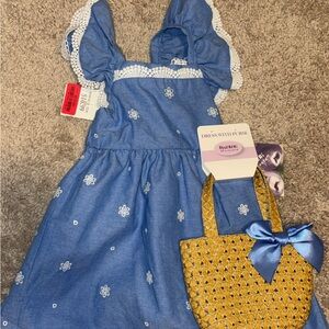 Blue Embroidered Sundress with Straw Tote